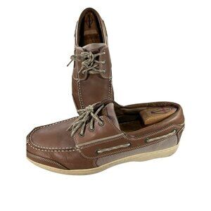 LL Bean Brown Three Eye Lace Up Leather Boat Shoes - Men's Size 14 M